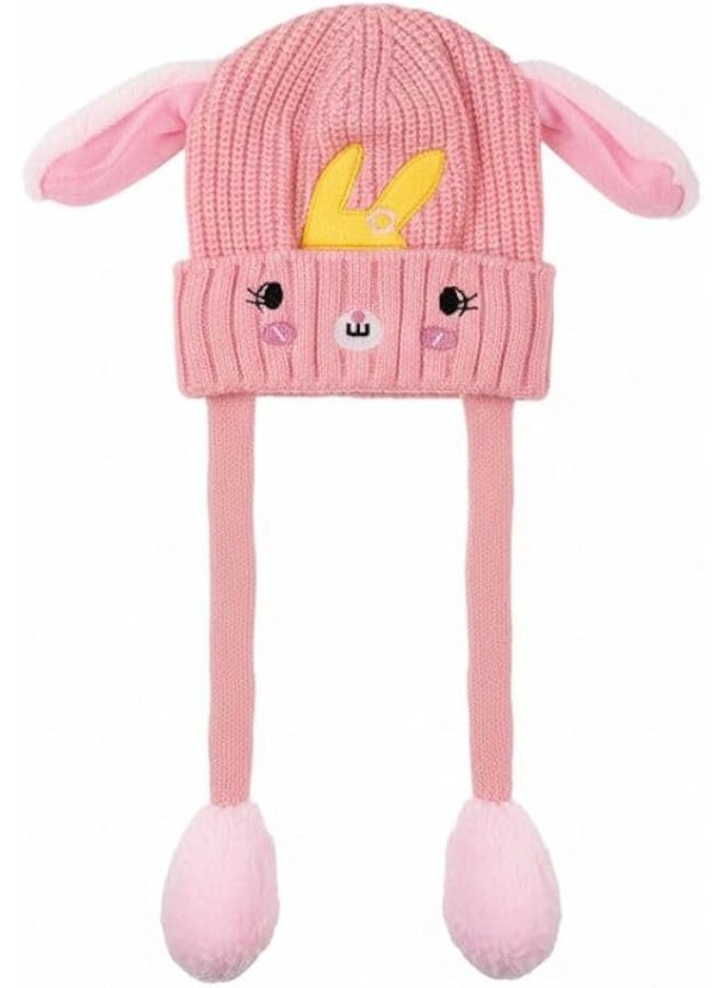 A plush bunny hat with movable ears for girls and boys, a cute fluffy headwear with a soft bunny design for warmth, suitable as a gift for parties and special occasions.